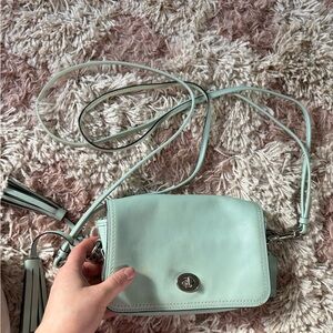 Coach Vintage Mint Green Crossbody Bag with tassels